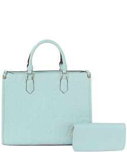 Embossed Monogram 2-in-1 Tote Satchel LMR0041WZ SKYBLUE